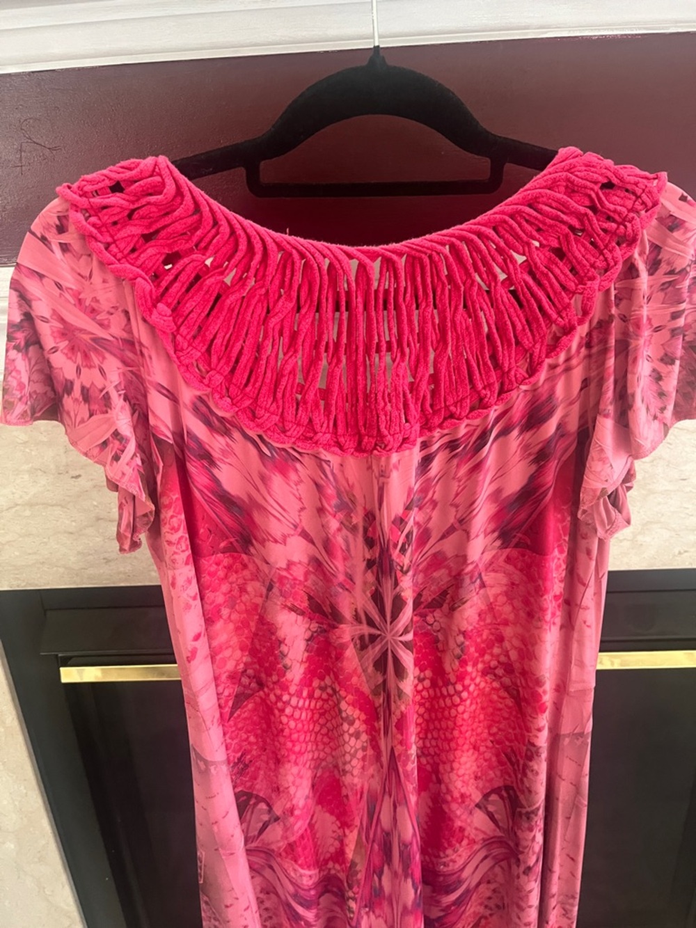 One World Vibrant Pink Patterned Flowy Midi Dress - Picture 5 of 8